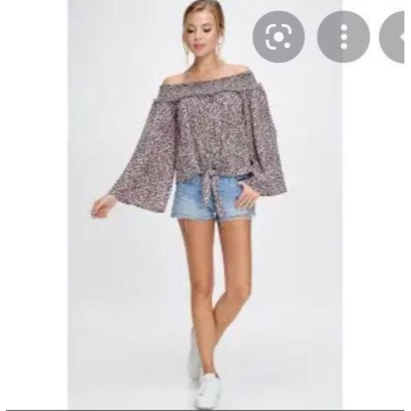 Free People FP Movement Leopard Off-Shoulder Top - Picture 14 of 15